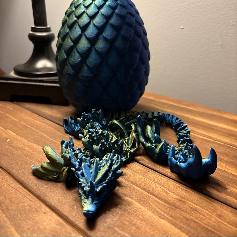 Articulated Ocean Dragon Winged 14Inch Blue Green Color. With Dragon Egg. Easter